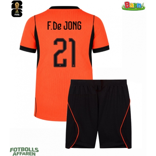 Nederländerna Frenkie de Jong #21 Hemmaställ Barn VM 2026 Kortärmad (+ Korta byxor)
